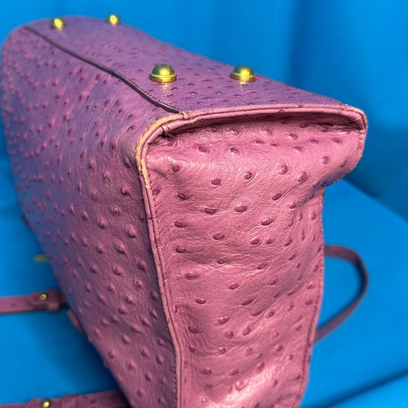 BRAHMIN LARGE TORI TOTE FIG NORMANDY OSTRICH EMBOSSED LEATHER PURPLE TYPE COLOR